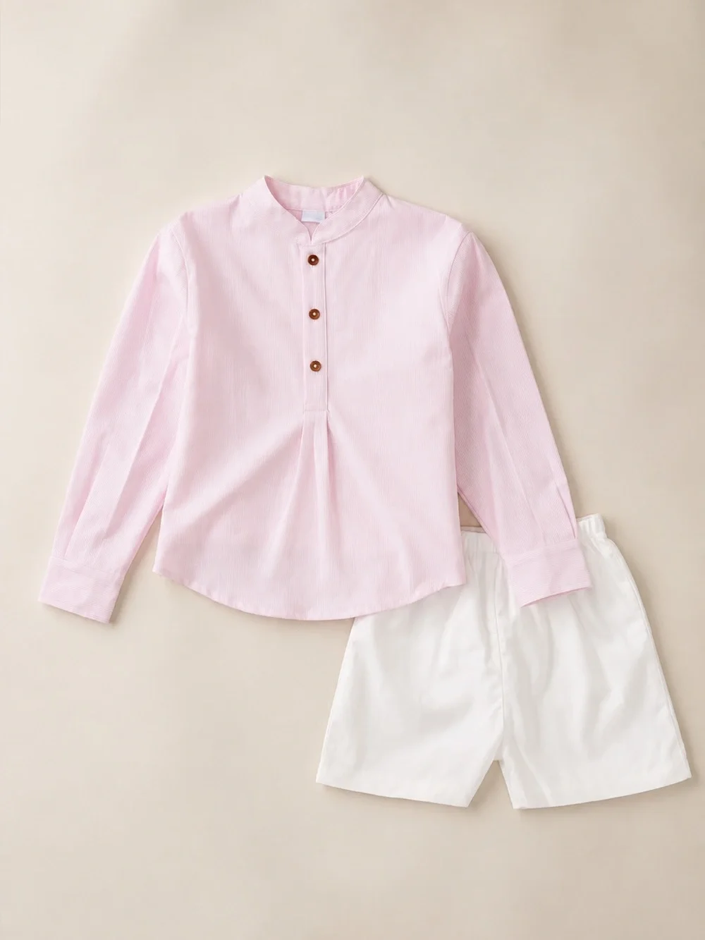 Edgehill Collection Little Boys Set Long Sleeve Knit Stripe Shirt & Solid Shorts